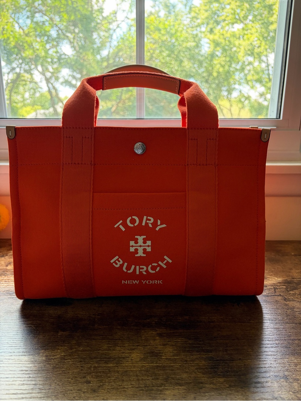 Tory Burch small canvas Tory tote crossbody bag ~ Tangerine
